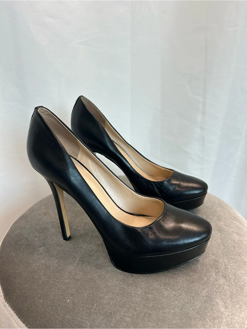 Nine West Black Leather Platform Stiletto Pumps High Heels Classic Round Toe 8.5